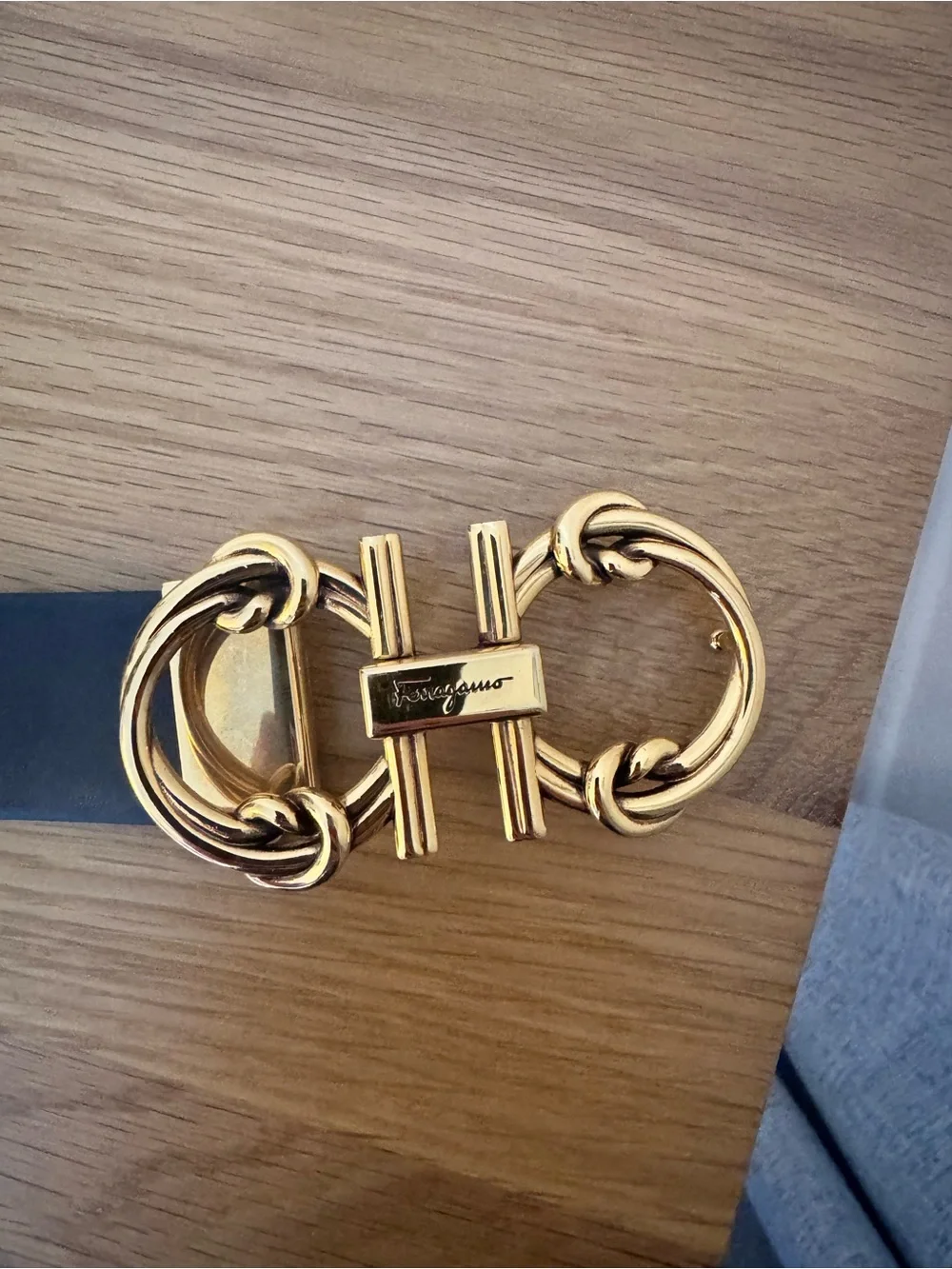 Salvatore Ferragamo Black Leather Belt with Gold Double Gancini Buckle